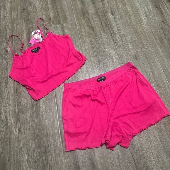 Paris Hilton Camisole Top and Shorts Comfy 2 piece Pajama Set Bright Pink L - Picture 1 of 8